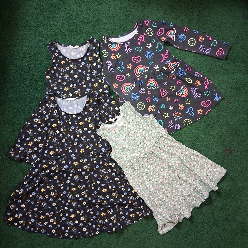 Knit Works & PLACE Floral & Graphic Dress Lot | Girls Sizes 4T 5 6 | 4pc Bundle